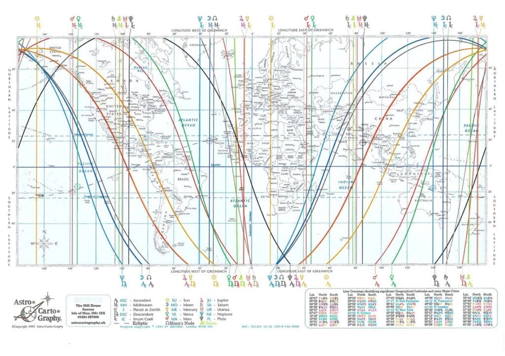 Original Astro*Carto*Graphy map by Jim Lewis, published by Equinox, 1992