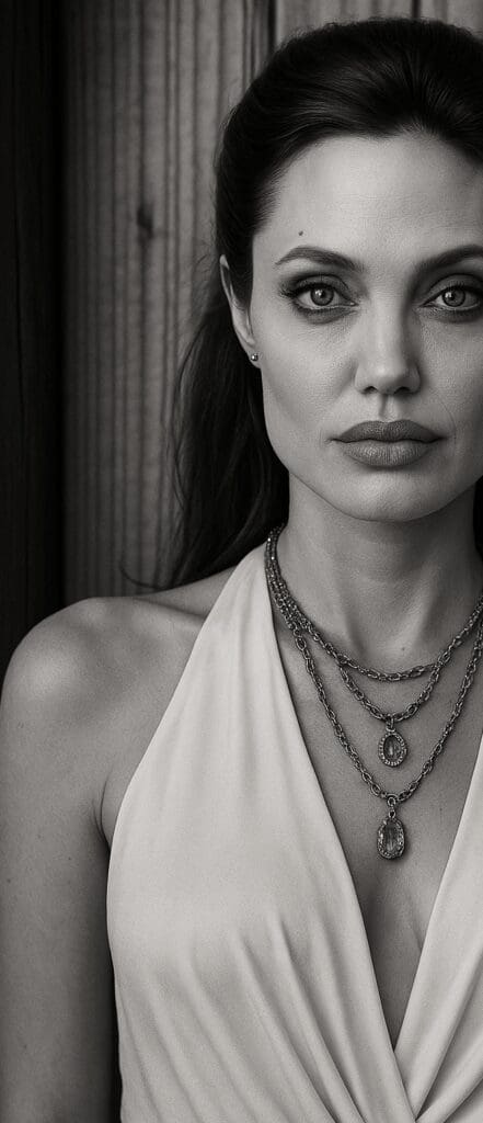 Angelina Jolie portrait in black and white, used in astrocartography case study on Château Miraval